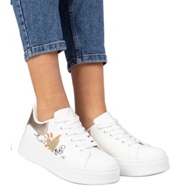 Hvide og guld sneakers Women's Sports Sneakers med tryk