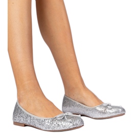 Sølv kvinders glitter ballerinas med en bue