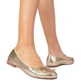 Golden Women's Glitter Ballerinas med en bue gylden