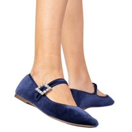 Navy Womenal Velour Ballerinas med en spænde blå