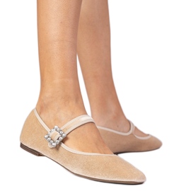 Beige kvinders velour ballerinas med en spænde