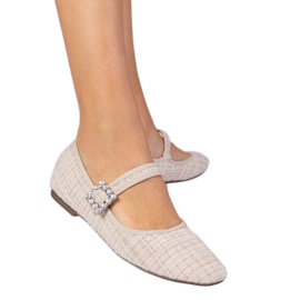 Beige kvinders ballerinaer med en spænde og krystaller