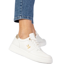 Beige kvindes sneakers med gylden brokade