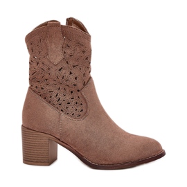 Openwork Boots Women's High Heels S.Barski Hy51-125 Brown brun