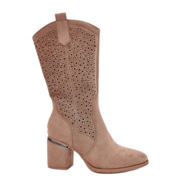 S.Barski Openwork Boots Half-Calf Cowboy S. Barski Hy51-238 Beige