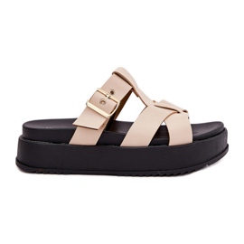 Kvinders flip flops på platformen med striber og beige klemme