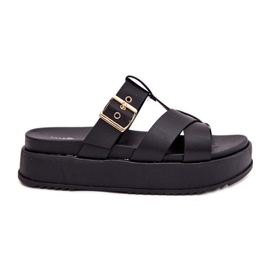 Kvinders flip flops på platformen med striber og klemme sort