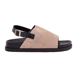 Kvinders sandaler med øko -ruskind på platformen beige