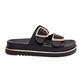 Kvinders flip flops på platformen med gyldne klemmer sort