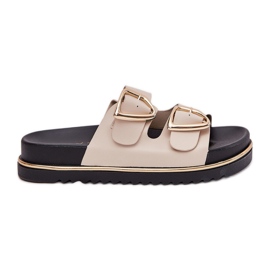Kvinders flip flops på platformen med gyldne spænder beige