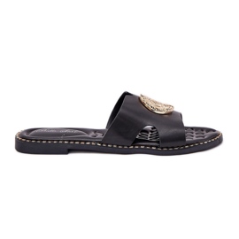 Flad kvinders flip flops med dekorative detaljer sorte tilbud