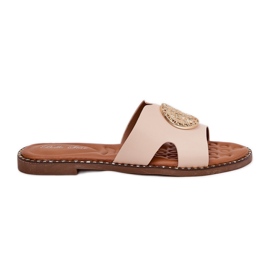 Flad kvinders flip flops med dekorativ detalje beige