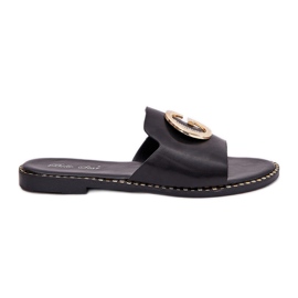 Eco Leather Flat Women's Slippels med en dekorativ detalje sort