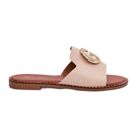 Eco Leather Flat Women's Slippers med dekorativ detalje beige