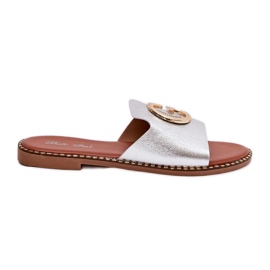Eco Leather Flat Women's Slippels med en dekorativ sølvdetalje grå