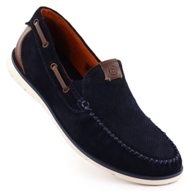 Women's Leather Loafers Comfortable Navy Blue Bugatti RR153018 blå