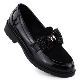 Moccasins kvindes sko lakeret med en bue sort s.barski hy51-319