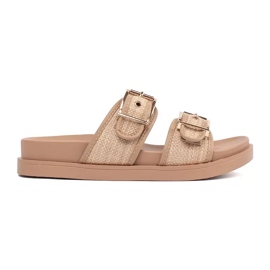 Goodin Beige kvinders flade flip flops med spænder