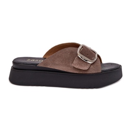 Kvinders ruskind flip flops med en spænde på Zazoo 3019 Brown -platformen brun