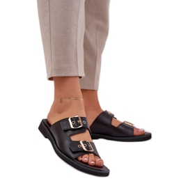 Læder flad flip flops med zazoo 3020 sorte klemmer