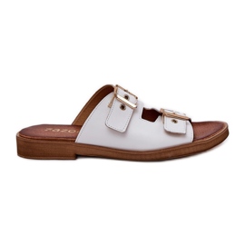 Læder flad flip flops med zazoo 3020 hvide spænder
