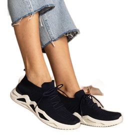 Navy Blue Women's Sneakers med en Socking -øvre sort