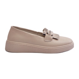 S.Barski Letvægt kvinders læder loafers på den beige platform S. Barski LR590 med frynser