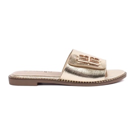 Goodin Golden kvinders flip flops med en flad sål med et ornament gylden