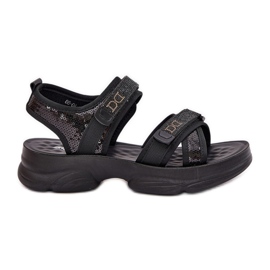 Kvinders sandaler med sort velcro -paljetter