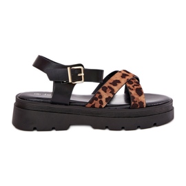 Kvinders sandaler på platformen med leopardprint brun