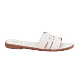 Flat -Hælede kvinders flip flops med øko -læderudskæringer hvid
