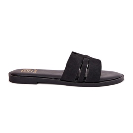 Flat -Hælede kvinders flip flops med øko -nedskæringer af sorte ruskind
