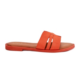 Flat -Hælede kvinders flip flops med Eco Suede Cutouts Orange