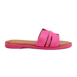 Flat -Hælede kvinder flip flops med Eco -Suede Fuchsia Cutouts lyserød