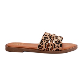 Flat -Hælet kvinder flip flops med brune leopard leoparder