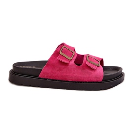 Kvinders flip flops på platformen med spænder fuchsia lyserød
