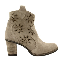 Olivier Openwork Women's Leather Boots Light Gray Beige