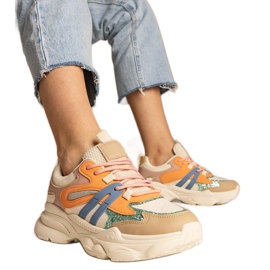 Orange kvinders sports -sneakers med glitter