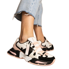 Pink damesneakers med massiv sål sort