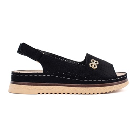Goodin Openwork bløde sorte sandaler med et ornament