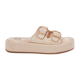 Kvinders flip flops på platformen med spænder og beige fletning