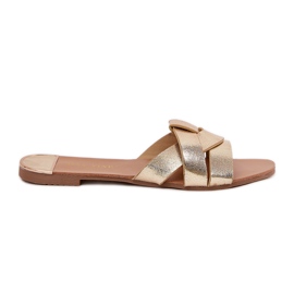 Flade kvinder flip flops med sammenflettede gyldne striber gylden