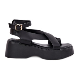 Kvinders sandaler på platform og en Wedge Eco Leather Black sort