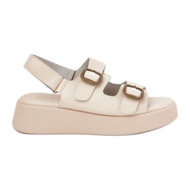 Kvinders sandaler på platform og kiler med spænde beige