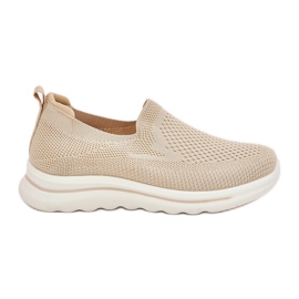 Kvinders beige gled materielle sneakers