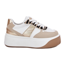 Kvinders sneakers på en massiv platform, Animal Beige-Gold-mønster