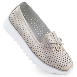 Women's Openwork lædersko Złote S. Barski LR51-631 gylden