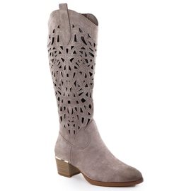 Openwork Boots With Suede Dark Beige Vinceza 58453