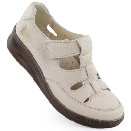 Kvinders lædersko på velcro Ecru Helios 437 Velcro beige