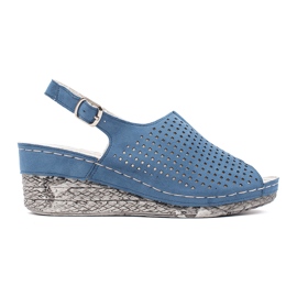 Goodin Blue Suede Openwork Sandaler på kile blå
